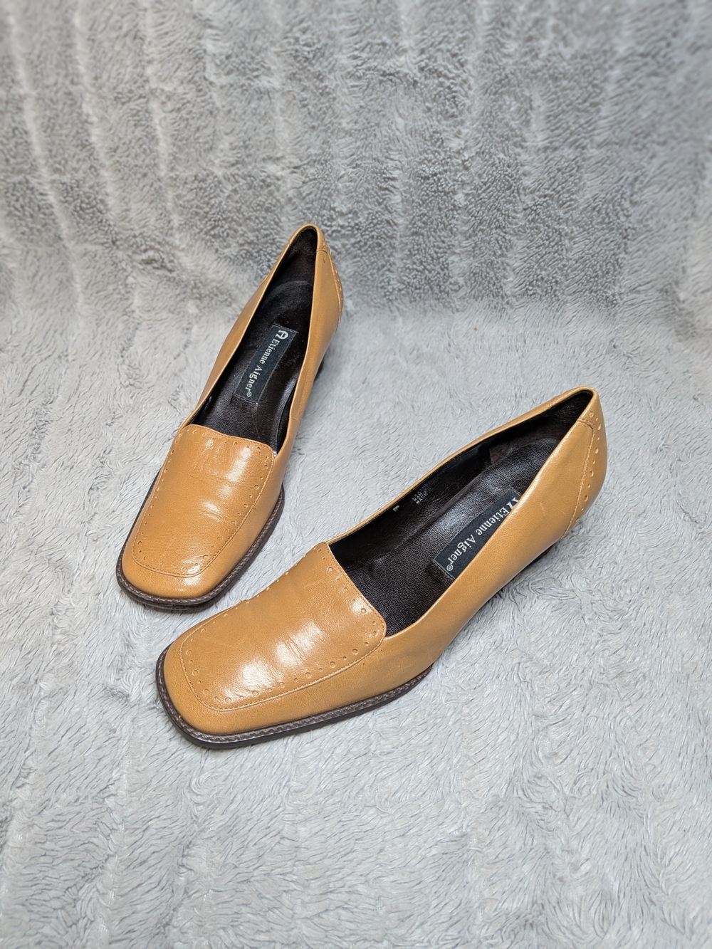 Etienne Aigner Tan Patent Leather Square-Toe Loafers Women's Size 7.5